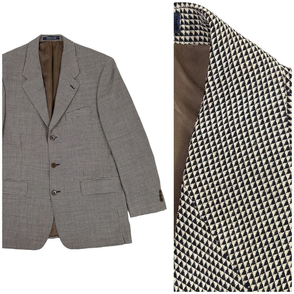 Vintage Jacobson's Wool Sport Coat Mens 40R Black Tan Geometric Woolmark Blazer